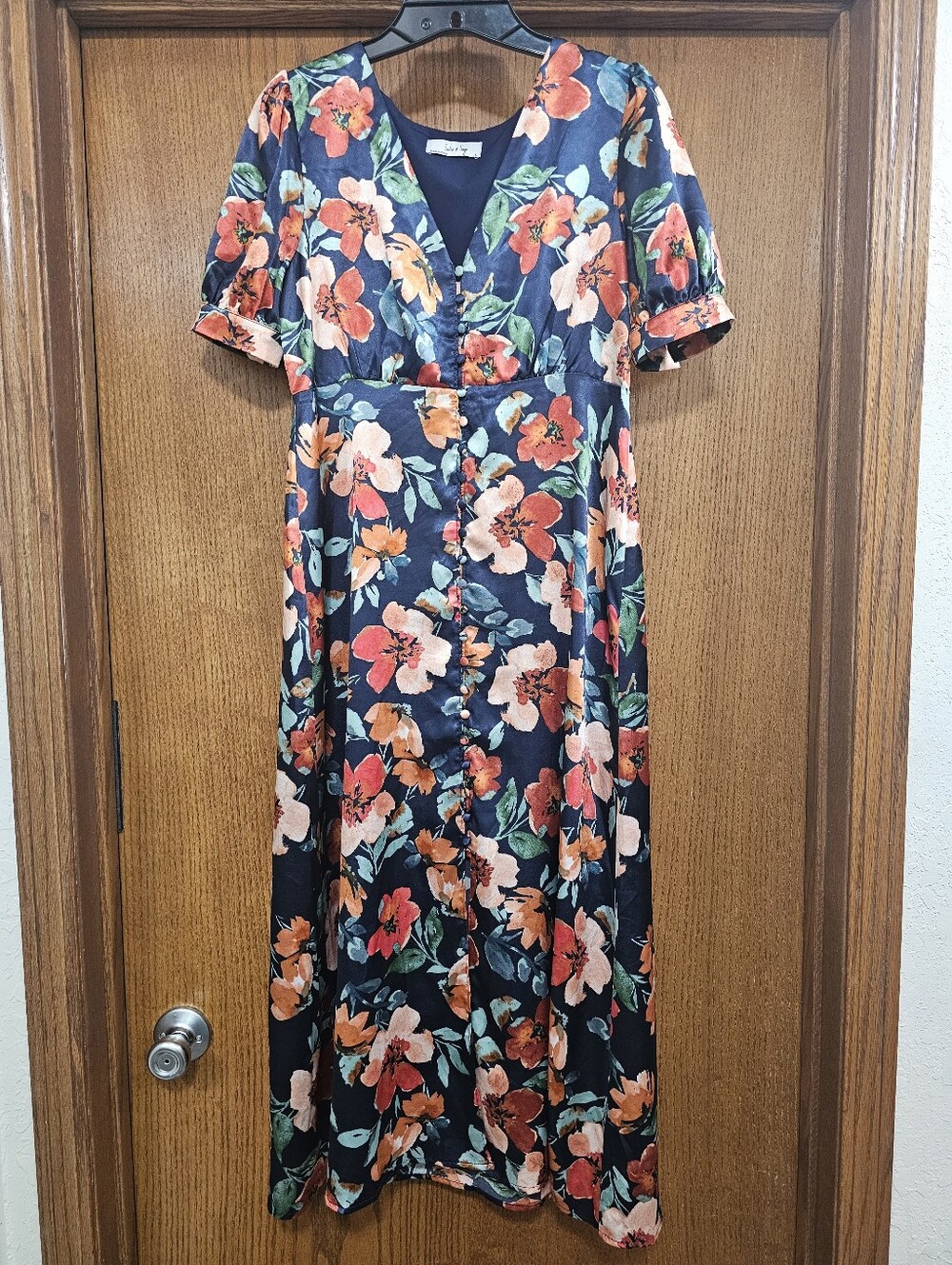 Sadie And Sage Floral Style Icon Midi Dress Button Down Blue Dress Size Small